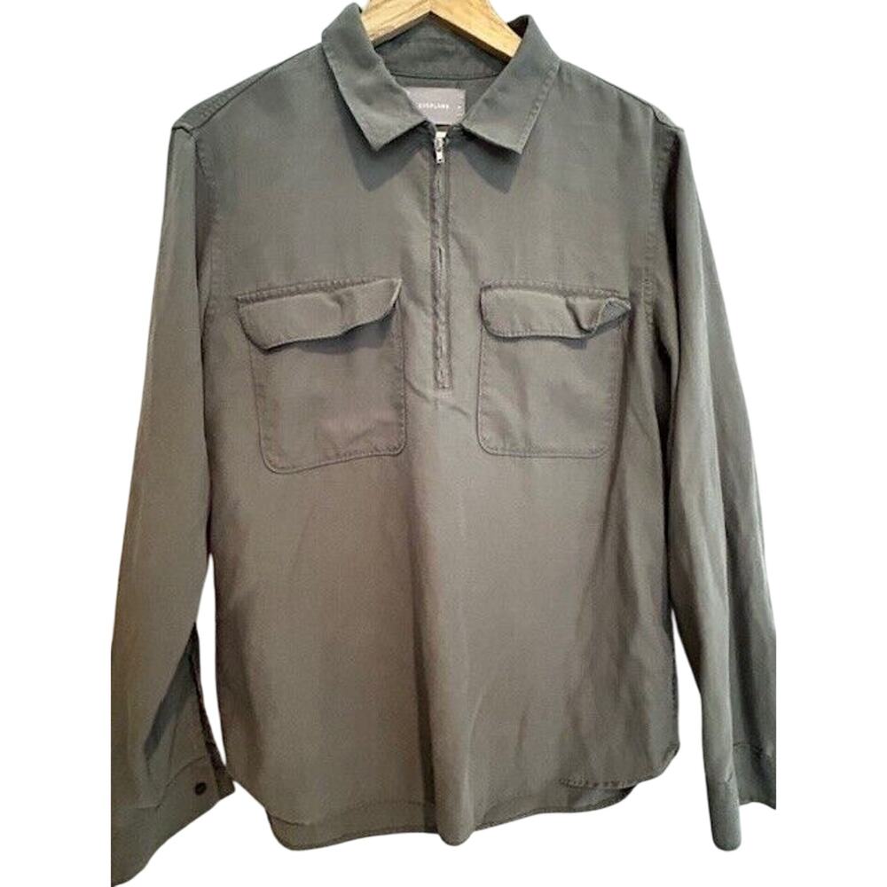 EVERLANE Men’s Half Zip Collared MEDIUM Shirt Green Long Sleeve Cotton Layer